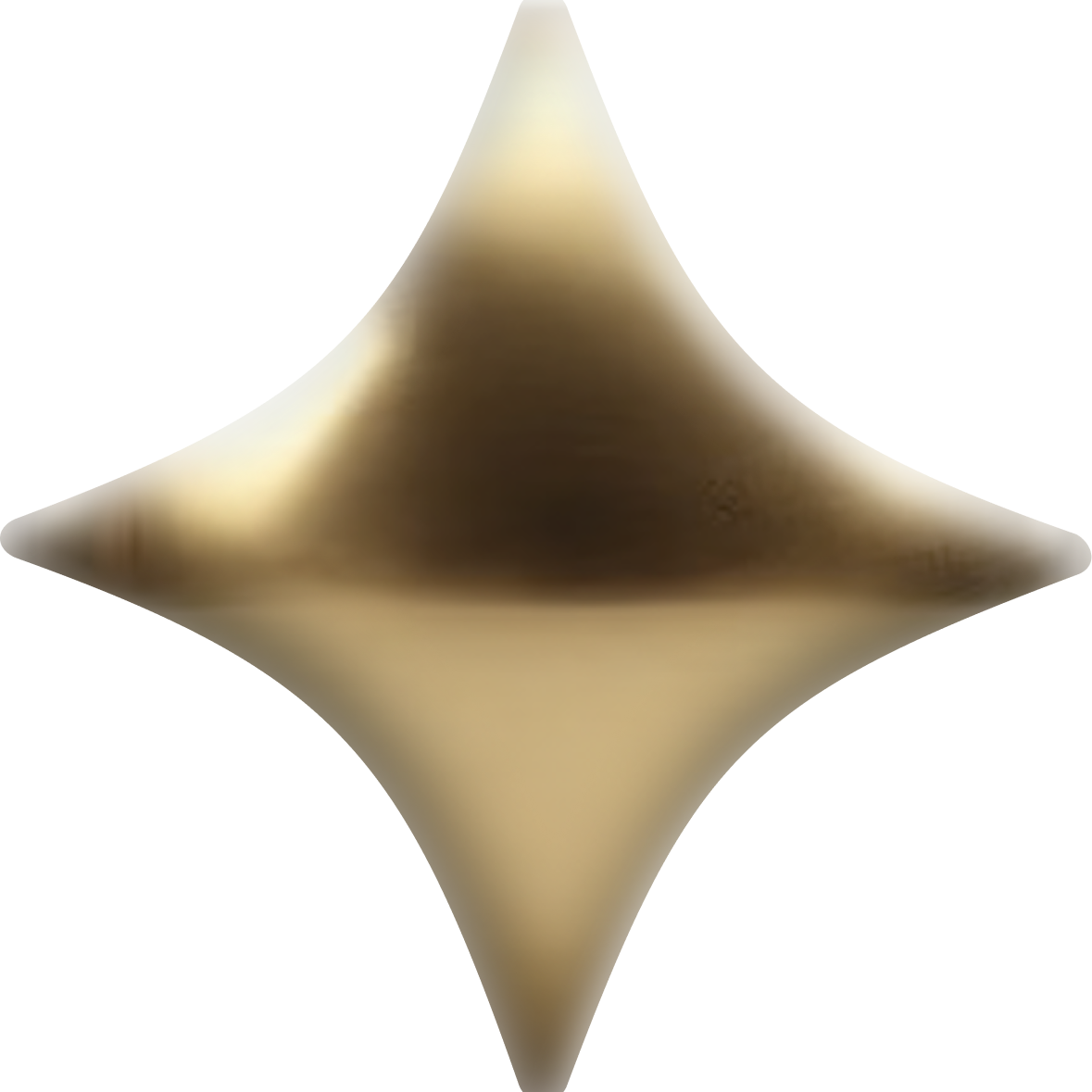 A four-pointed star-shaped decorative object with a metallic gold finish, shown against a solid white background.